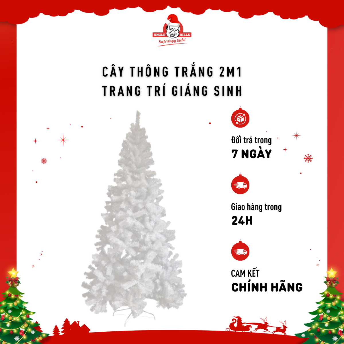 Cây thông trắng 2m1 trang trí Giáng Sinh Uncle Bills XM4577