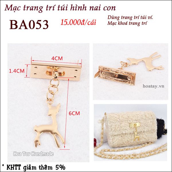 Mạc trang trí hình nai con làm túi xách BA053