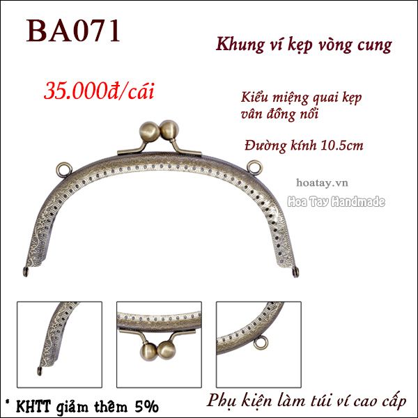 Khung ví kẹp vòng cung vân nổi BA071