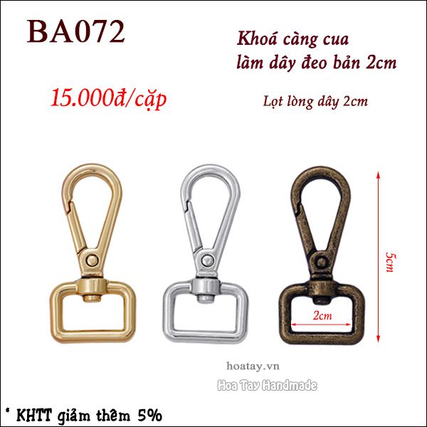 Khoá càng cua làm dây đeo bản 2cm - Phụ kiện làm túi ví BA072