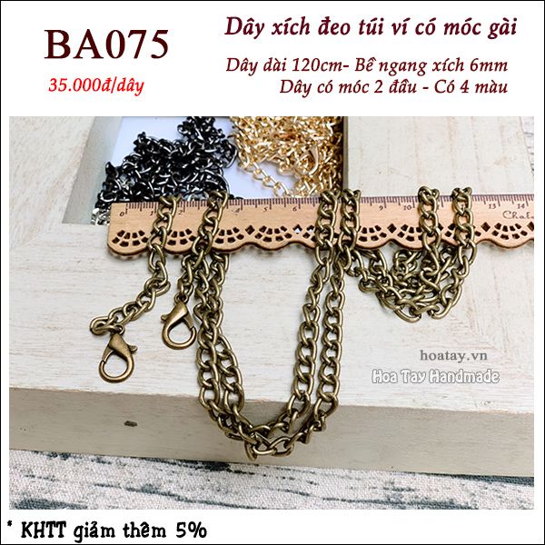 Dây xích 6mm dài 120cm có móc gài BA075