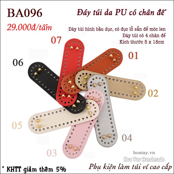 Đáy túi da PU Mini có chân đế, Đáy túi hình bầu dục 18cmx 5cm BA096