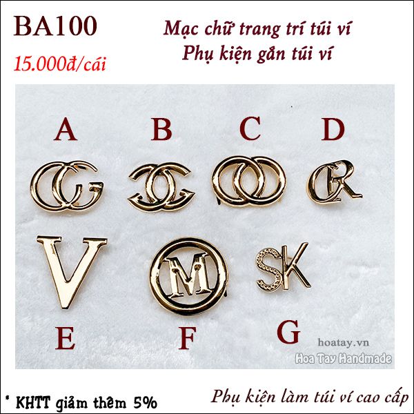 Mạc chữ trang trí túi - Phụ kiện gắn túi ví BA100 - Hoa Tay Handmade