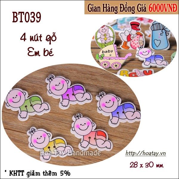 Nút gỗ trang trí Em Bé BT039