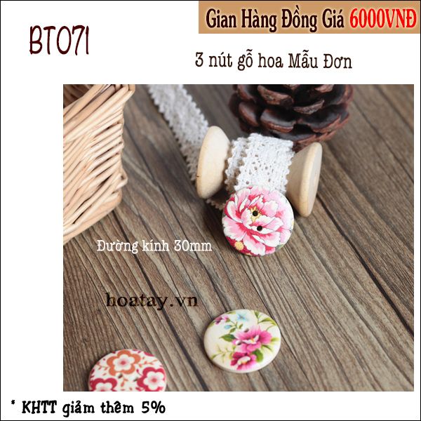 Nút gỗ hoa Mẫu Đơn BT071