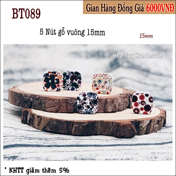 Nút Gỗ Vuông 15mm BT089