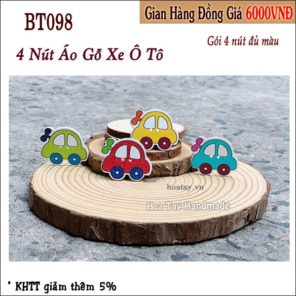 Nút Áo Gỗ Hình Xe Ô Tô - Nút áo trang trí cho trẻ em - BT098 - Hoa Tay Handmade