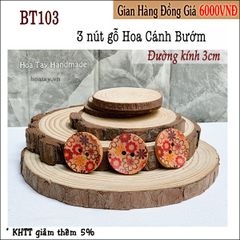 Nút áo gỗ 3cm hình Hoa Cánh Bướm BT103 - Nút trang trí túi ví, nón mũ