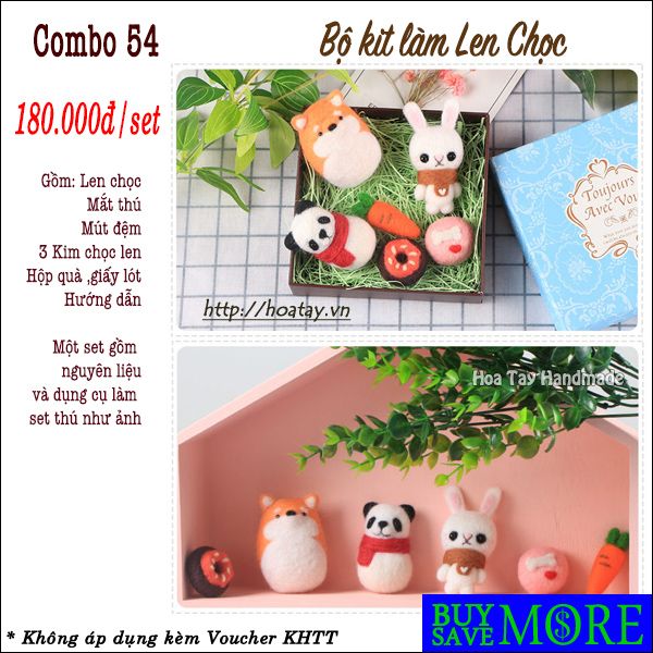 Combo 54 - Bộ kit làm len chọc 3 thú lớn và bánh trang trí