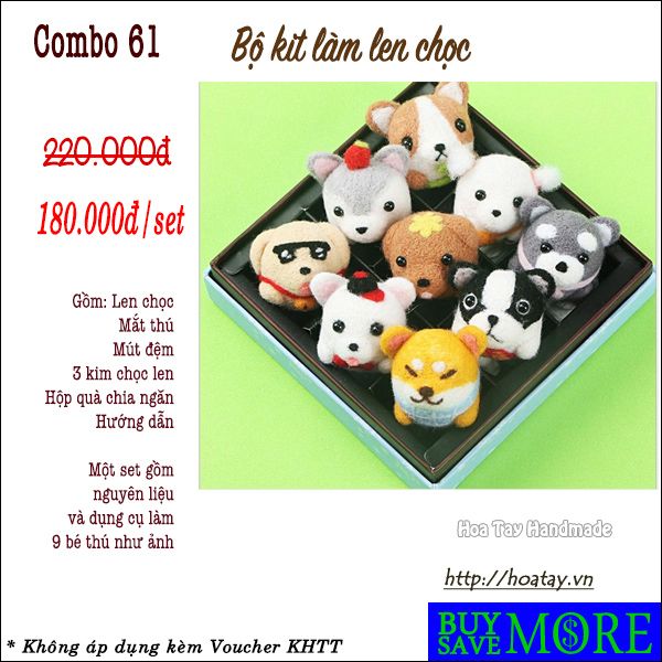 Combo 61 - Bộ kit làm len chọc 9 chú cún con