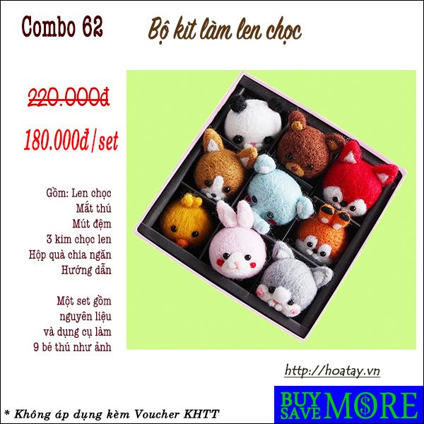 Combo 62 - Bộ kit làm len chọc 9 thú cưng