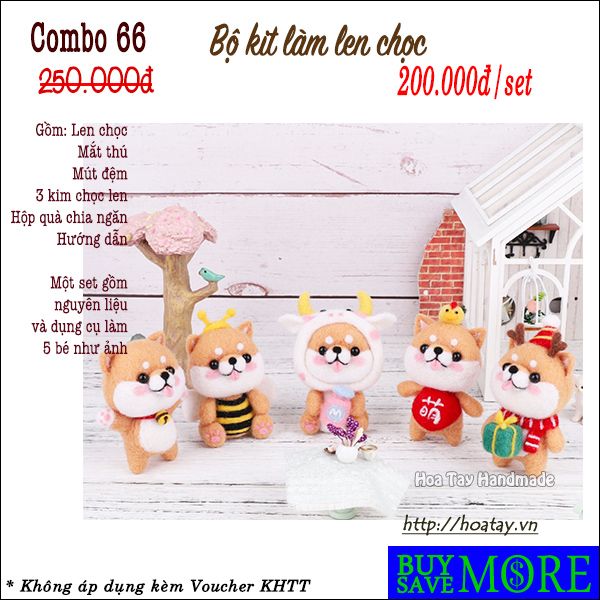 Combo 66 - Bộ kit làm len chọc 5 chú chó Shiba