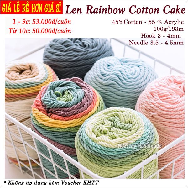 Len Rainbow Cotton Cake- Len chuyển màu đan móc trang phục, phụ kiện