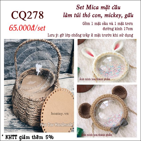 Set Mica mặt cầu làm túi Gấu, Mickey, Thỏ handmade.