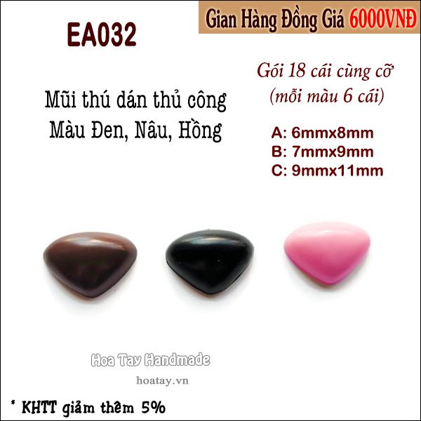 Mũi thú dán màu đen, nâu, hồng nhiều kích cỡ EA032