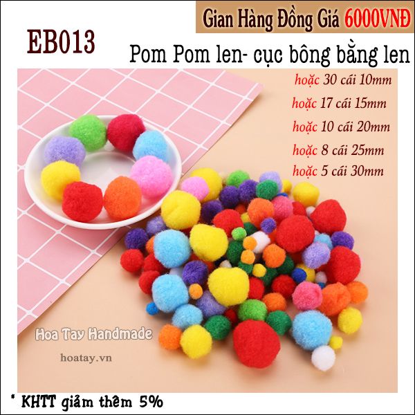 Pom Pom Len - Cục bông trang trí dùng trang trí thú bông, làm đồ cột tóc EB013