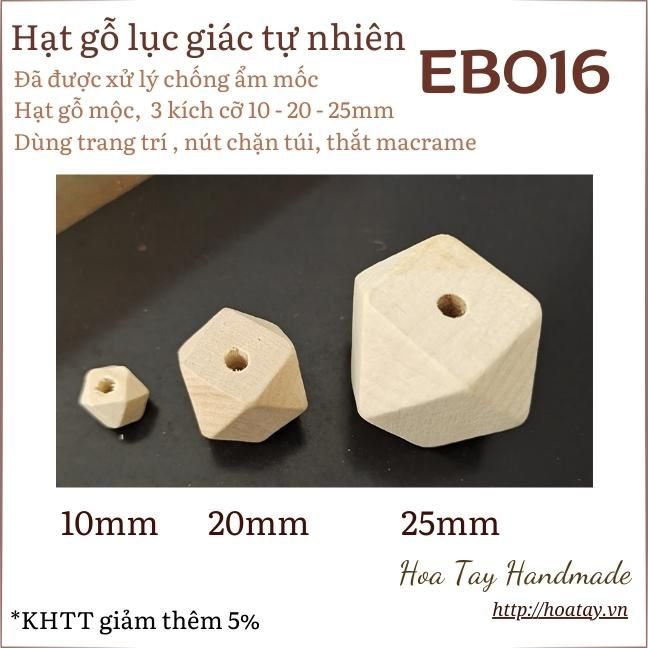 Hạt gỗ lục giác tự nhiên trang trí túi, thắt hạt macrame EB016