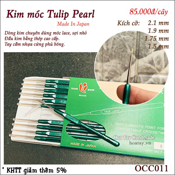 Kim Móc Tulip Pearl - Kim móc Nhật cán nhựa đầu kim bằng thép cao cấp chuyên dùng móc sợi, ren, lace. - Made in Japan