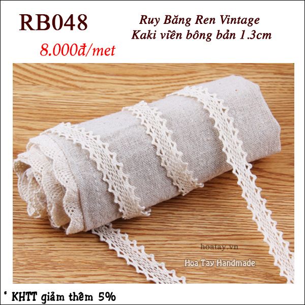 Ruy Băng Ren Vintage Kaki viền bông 1.3cm RB048