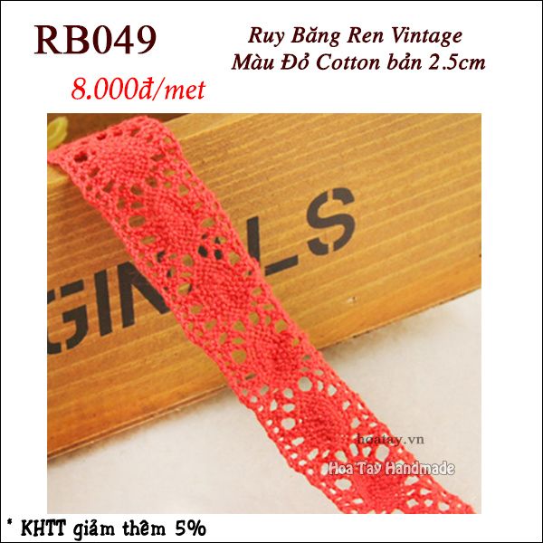 Ruy Băng Ren Vintage màu đỏ  2.5cm RB049