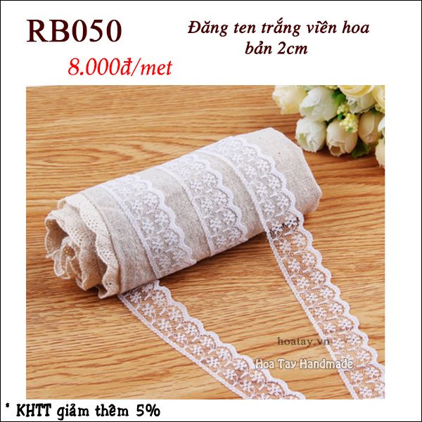 Đăng ten trắng viền hoa 2cm RB050