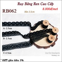 Ruy Băng Ren cao cấp trang trí nón, mũ thủ công màu đen bản 2.5cm RB062