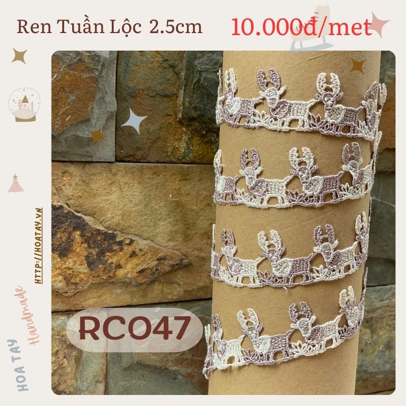 Ruy Băng Ren Thêu hoạ tiết Tuần Lộc 2.5cm RC047