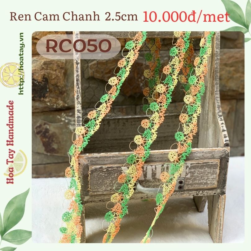 Ruy Băng Ren Thêu hoạ tiết Cam Chanh 2.5cm RC050