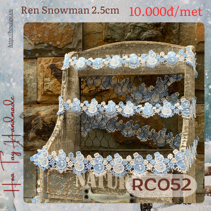 Ruy Băng Ren Thêu hoạ tiết Người Tuyết Snowman 2.5cm RC052