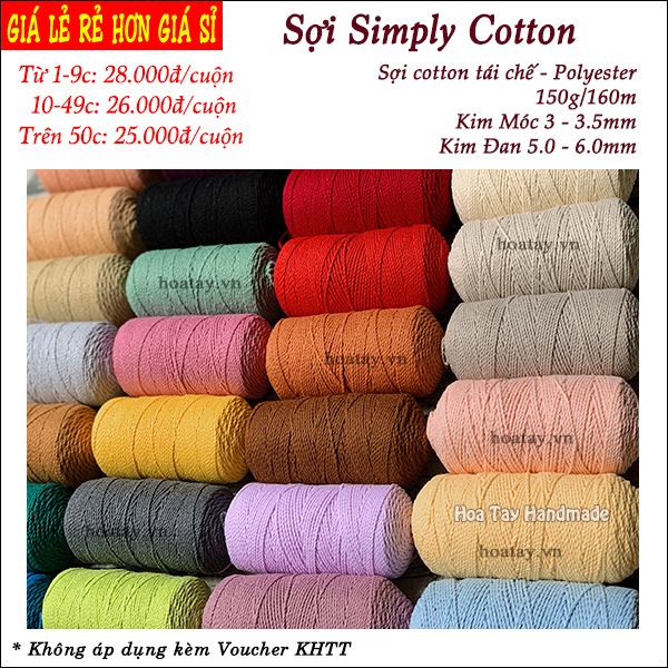 Sợi Simply Cotton dùng móc túi, mũ, thắt macrame