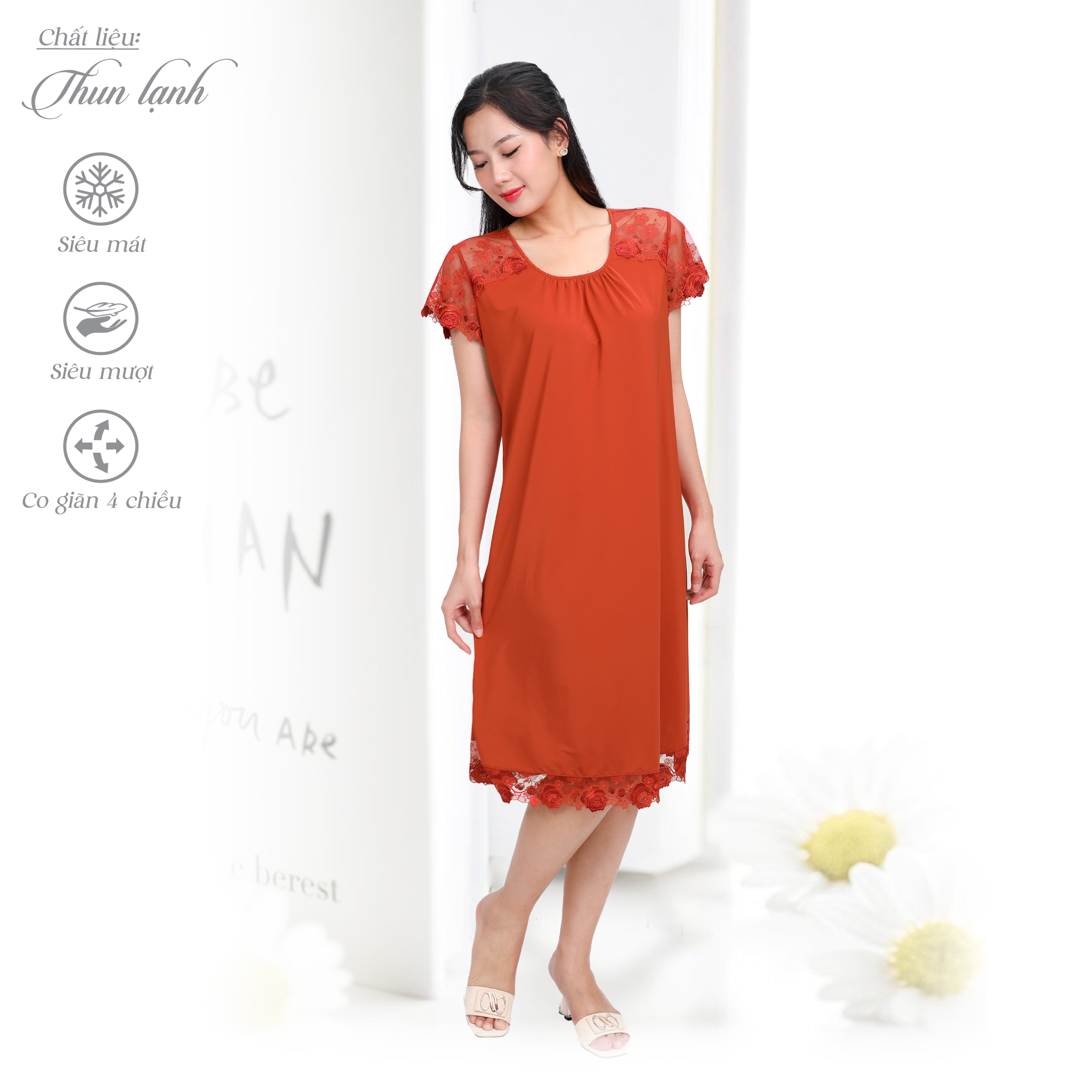 Áo váy đầm ngủ đẹp cao cấp tay ngắn thun lạnh 012p 8010