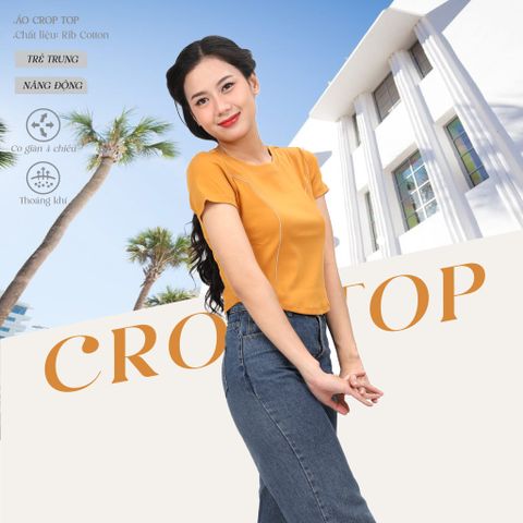 Áo Thun Croptop Tay Ngắn Cổ Tròn LIME Rib Cotton 220p 0267