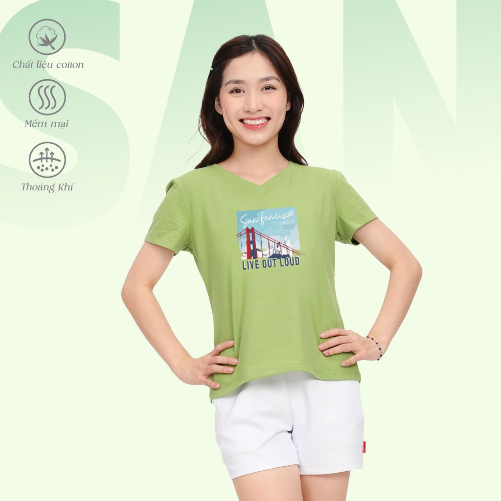 Áo thun nữ form suông cổ tim chất liệu Cotton cao cấp 190p 0326