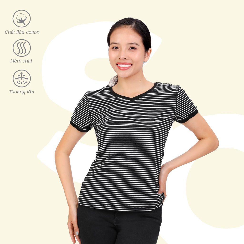 Áo thun tay ngắn form suông cổ tim chất cotton 020p 0105