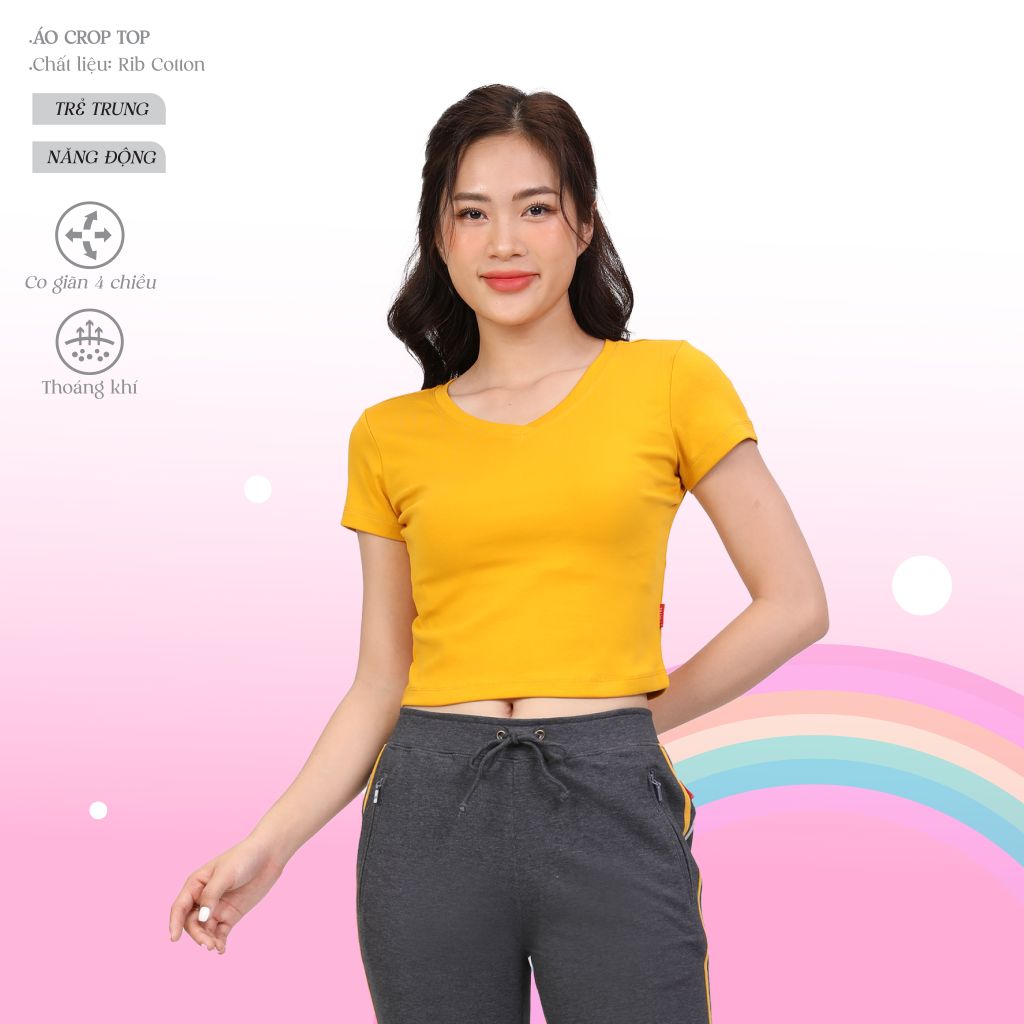 Áo Thun Croptop Tay Ngắn Cổ Tim Rib Cotton 220p 0266