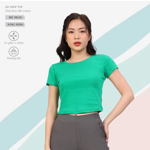 Áo Thun croptop Tay Ngắn Cổ Tròn Rib Cotton 220p 0265