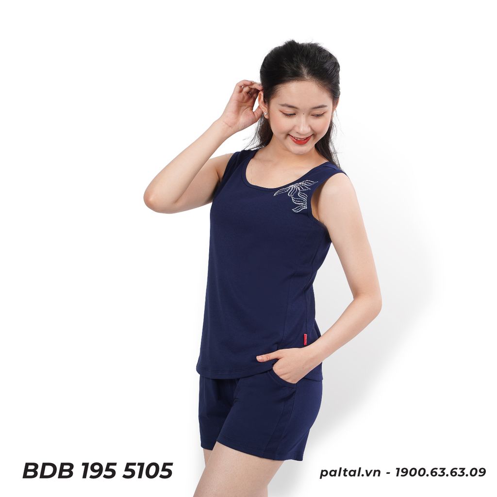 Đồ bộ ngủ nữ kiểu quần đùi không tay cotton 195p 5105