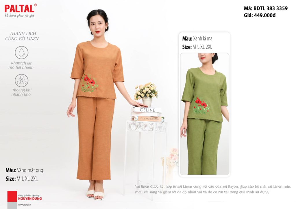 Đồ Bộ Nữ Mặc Nhà Kiểu Quần Dài Tay Lỡ Linen 383p 3359