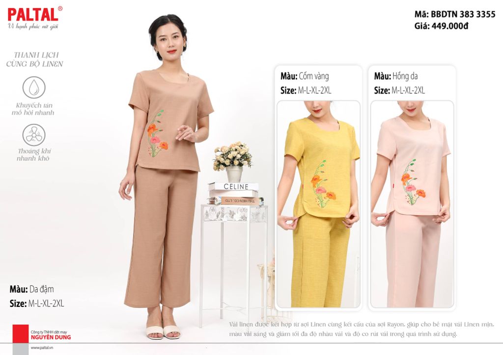 Đồ Bộ Nữ Mặc Nhà Kiểu Quần Dài Tay Ngắn Linen 383p 3355