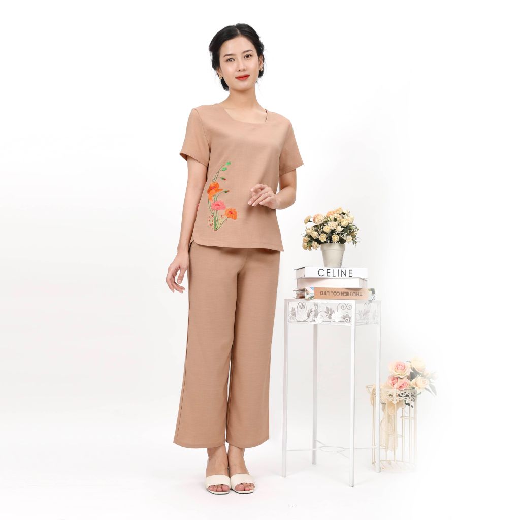 Đồ Bộ Nữ Mặc Nhà Kiểu Quần Dài Tay Ngắn Linen 383p 3355