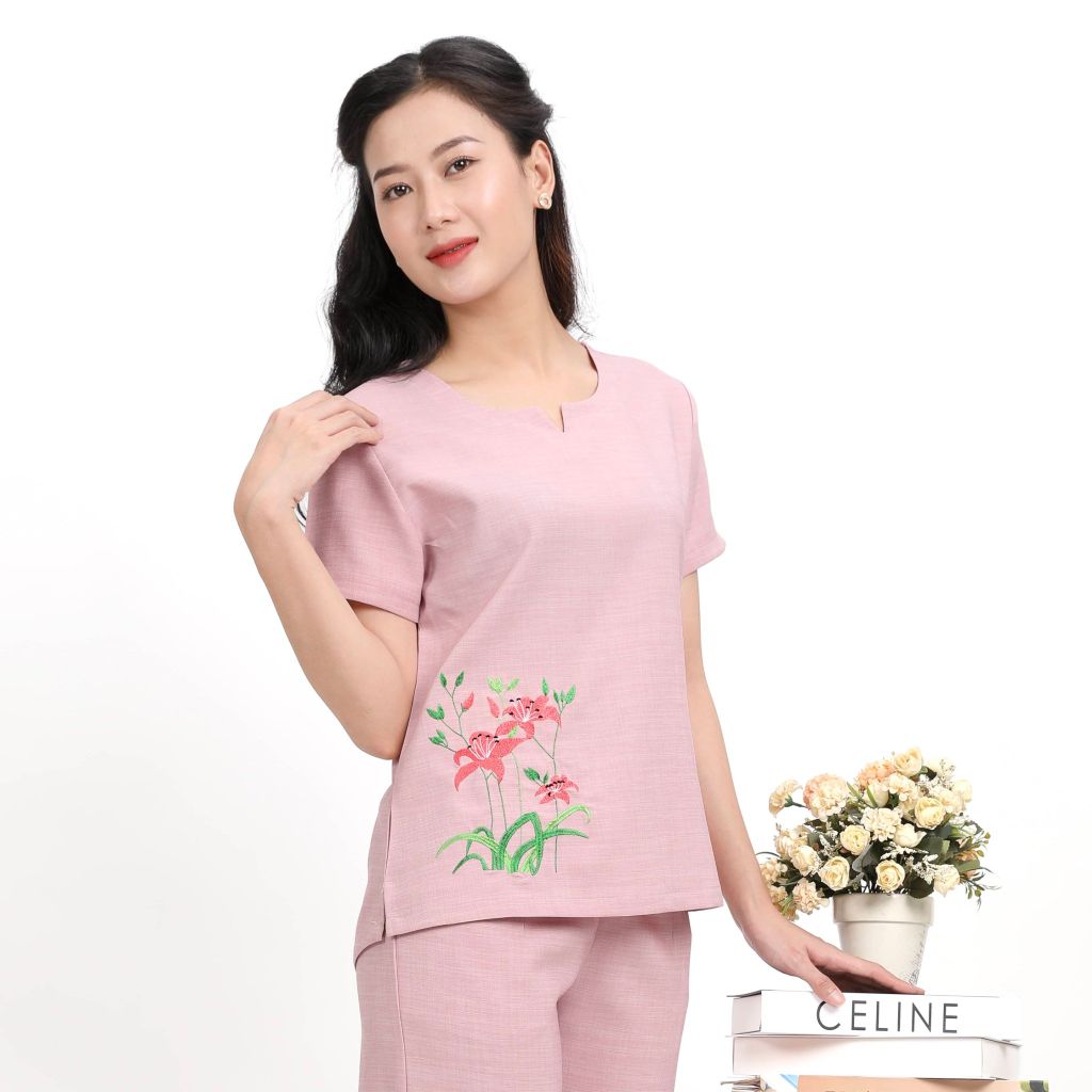 Đồ Bộ Nữ Mặc Nhà Kiểu Quần Dài Tay Ngắn Linen 383p 3357