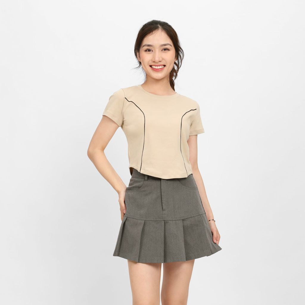 Áo Thun Croptop Tay Ngắn Cổ Tròn LIME Rib Cotton 220p 0267