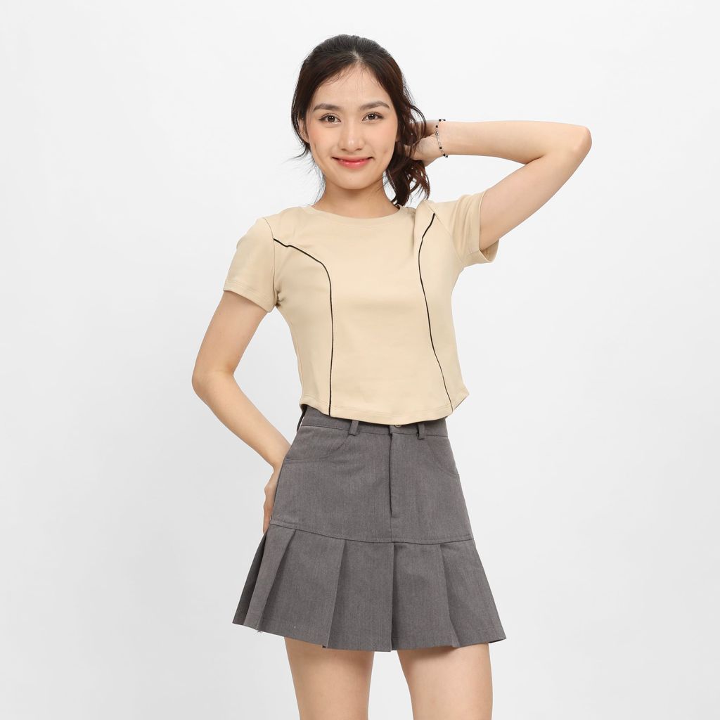 Áo Thun Croptop Tay Ngắn Cổ Tròn LIME Rib Cotton 220p 0267