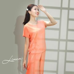 Đồ bộ nữ mặc nhà kiểu quần ống rộng lửng tay ngắn silk linen 484p 4096