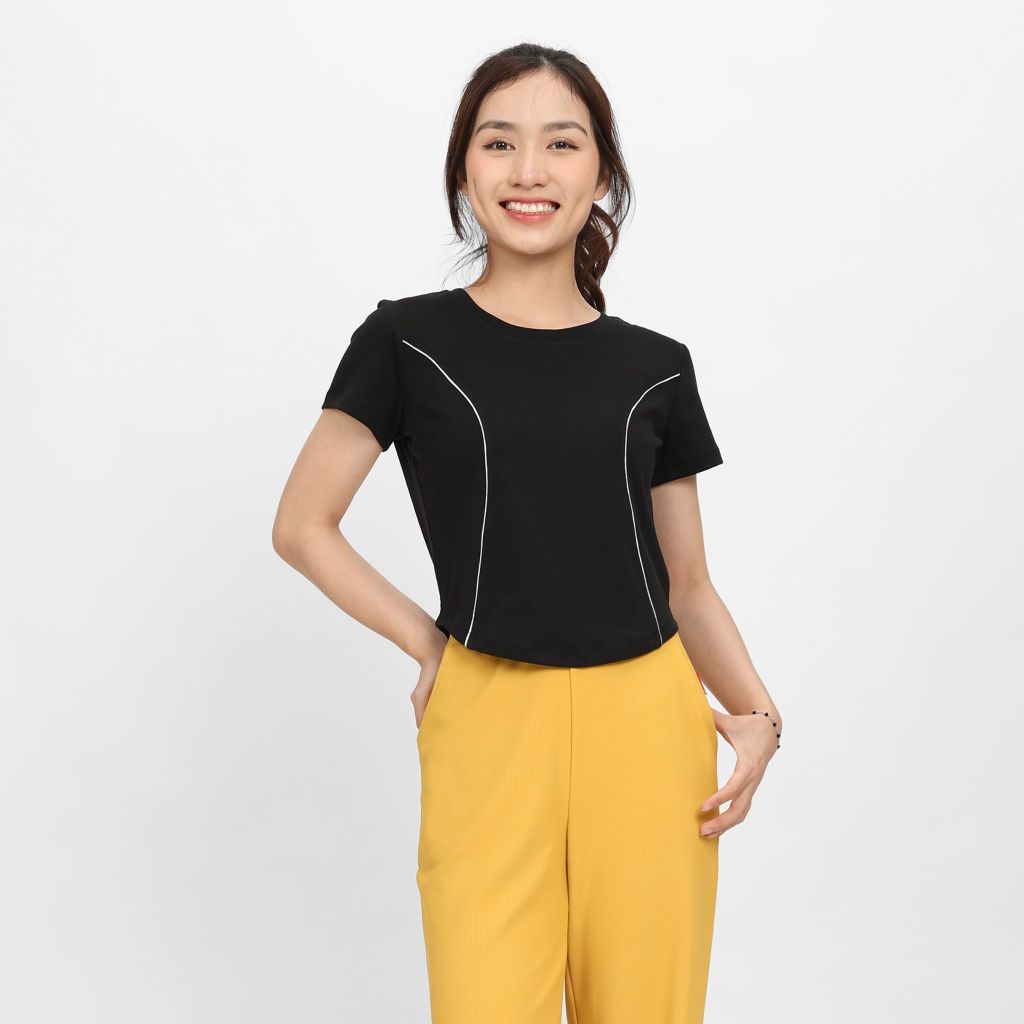 Áo Thun Croptop Tay Ngắn Cổ Tròn LIME Rib Cotton 220p 0267