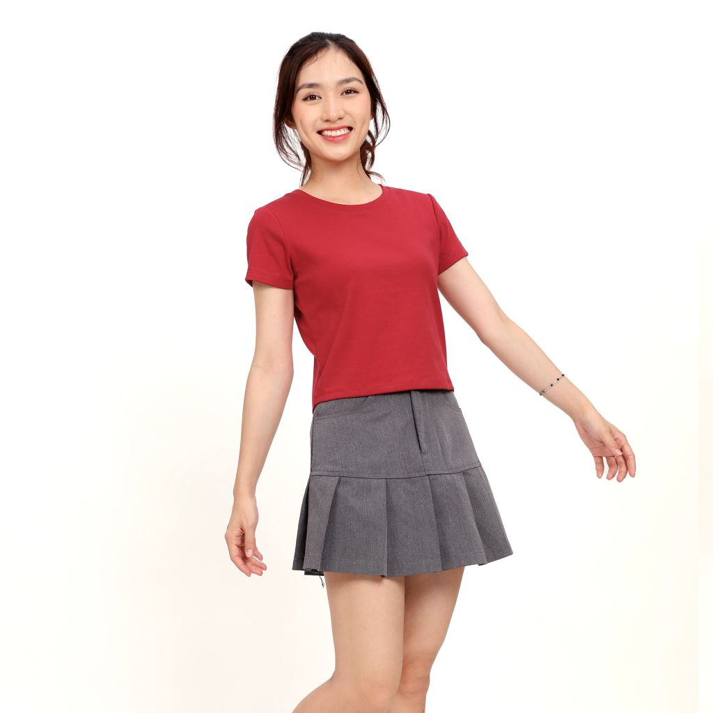 Áo Thun croptop Tay Ngắn Cổ Tròn Rib Cotton 220p 0265