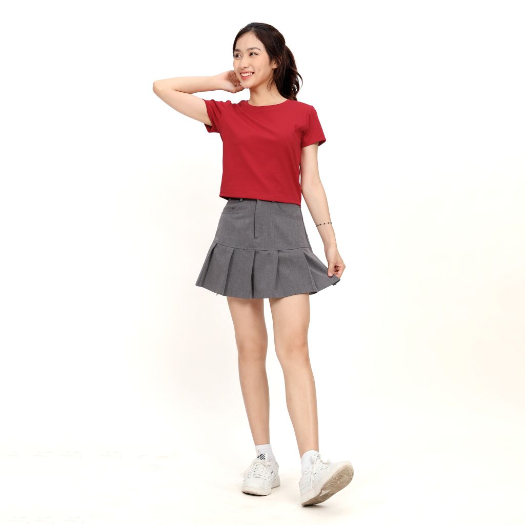 Áo Thun croptop Tay Ngắn Cổ Tròn Rib Cotton 220p 0265