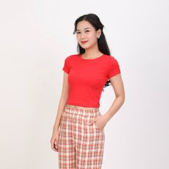 Áo Thun croptop Tay Ngắn Cổ Tròn Rib Cotton 220p 0265