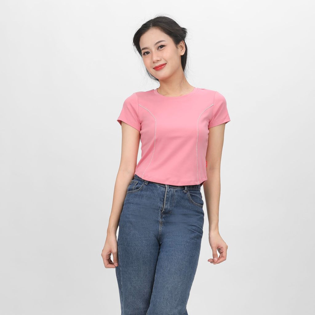 Áo Thun Croptop Tay Ngắn Cổ Tròn LIME Rib Cotton 220p 0267