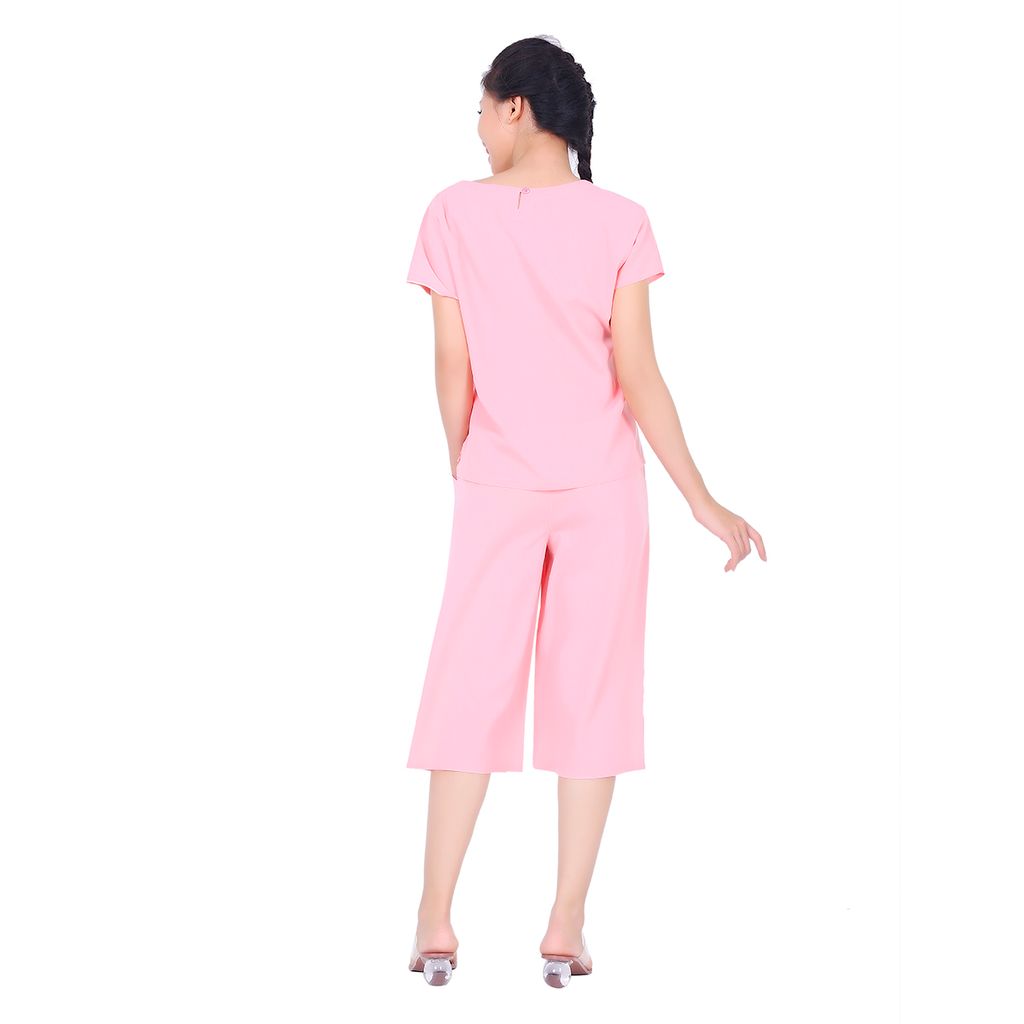 Đồ bộ nữ mặc nhà kiểu quần ống rộng lửng tay ngắn silk linen 484p 4096